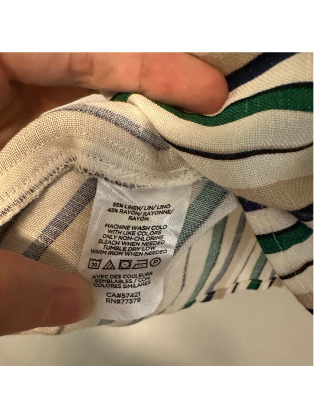 Ann Taylor Factory size medium Striped Ruffle Blouse White Green mock neck - Picture 5 of 7